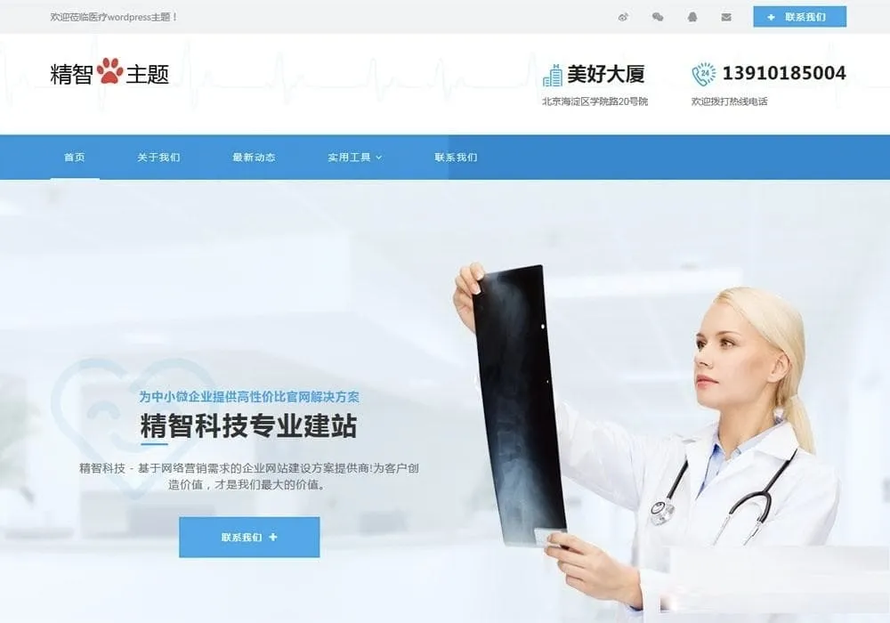 蓝色医疗医药行业公司网站WordPress主题 自适应医药企业官网模板